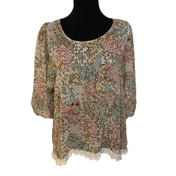 bobeau Tops - Bobeau Sheer 3/4 Sleeve Blouse Medium